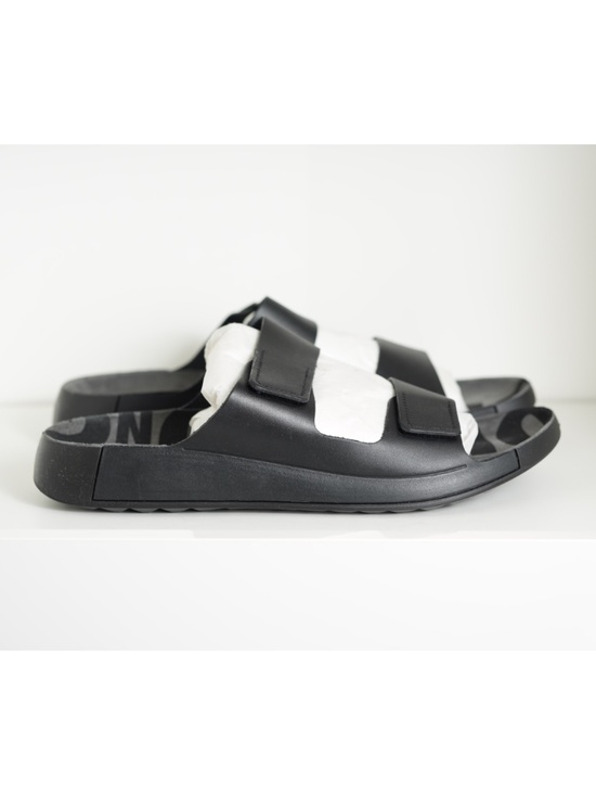 $120 Ecco Mens 2nd Cozmo Two Band Slide Black Leather Sandals US 11 11.5 EU 45 main image 5